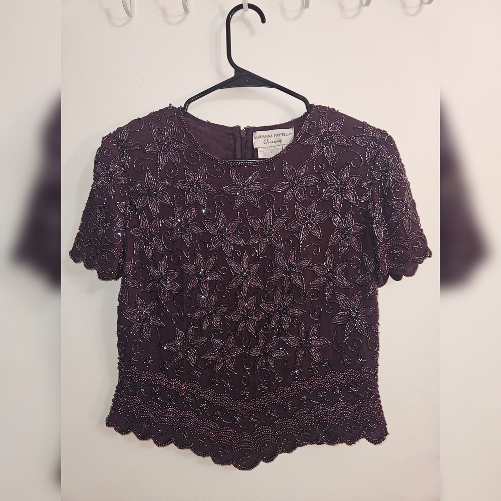 Adrianna Papell Deep Purple Embroidered Blouse